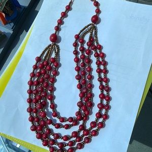 Read and gold beaded necklace